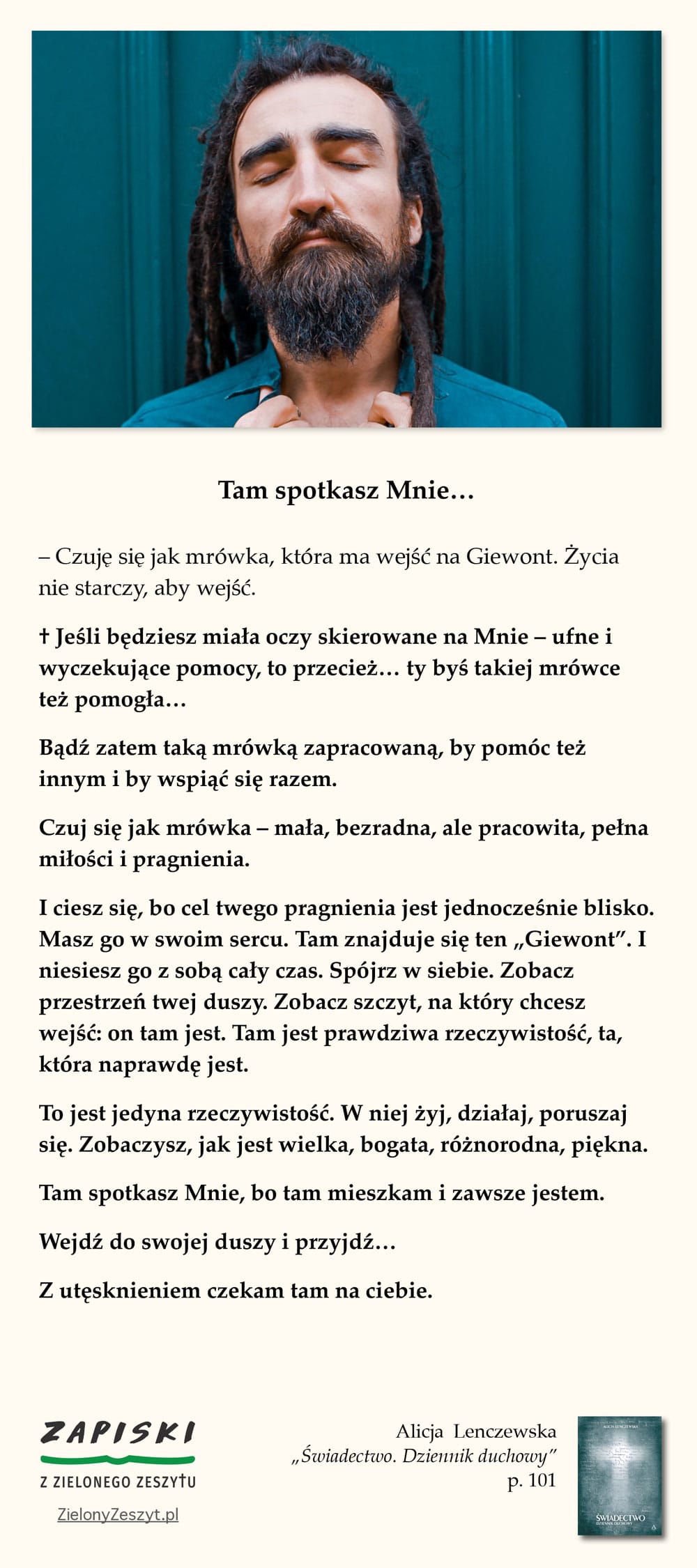 Alicja Lenczewska, „Świadectwo. Dziennik duchowy”, p. 101 (Tam spotkasz Mnie…)