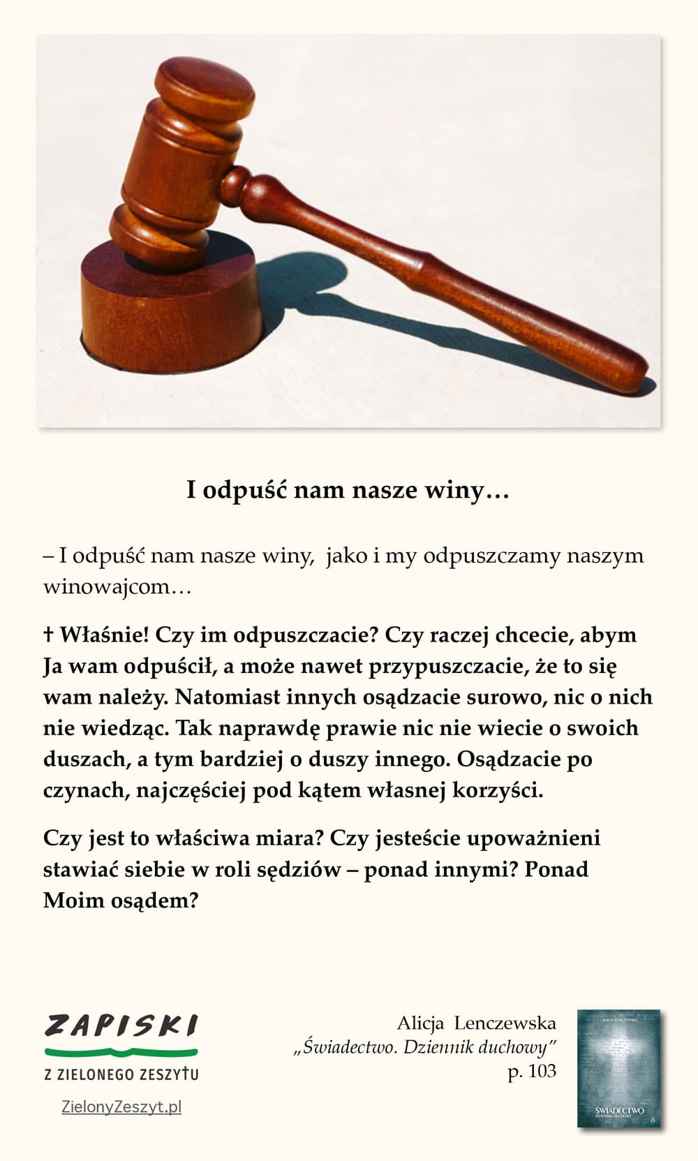 Alicja Lenczewska, „Świadectwo. Dziennik duchowy”, p. 103 (I odpuść nam nasze winy)