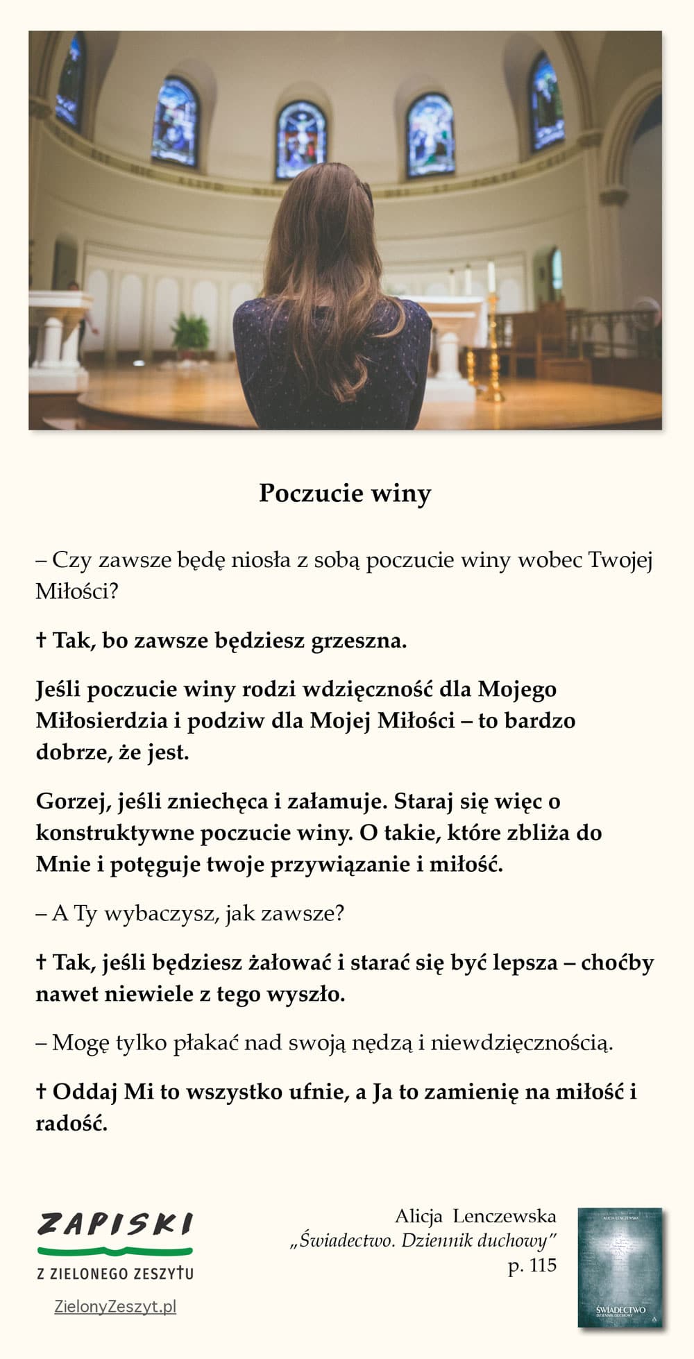 Alicja Lenczewska, „Świadectwo. Dziennik duchowy”, p. 115 (Poczucie winy; Świadectwo – Alicja Lenczewska)