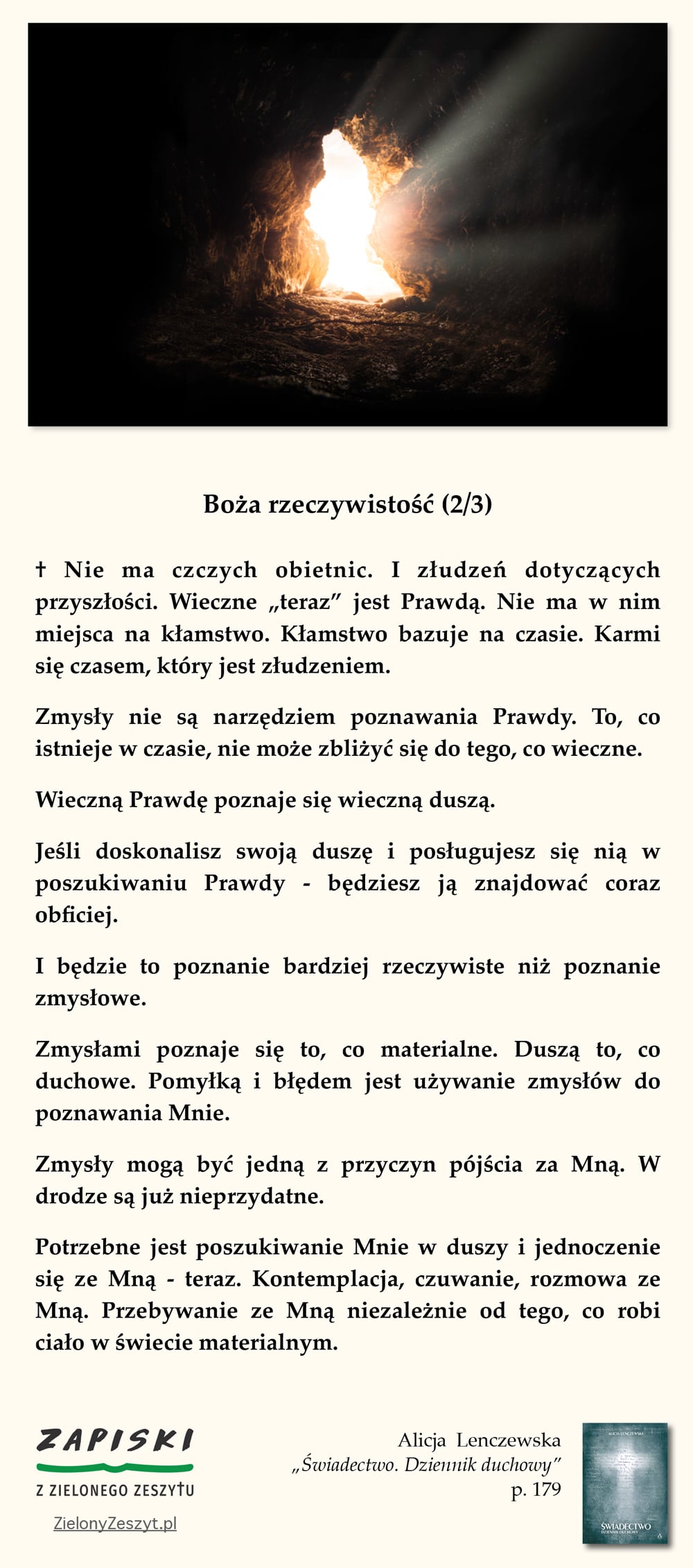 Alicja Lenczewska, "Świadectwo. Dziennik duchowy", p. 179 (Boża rzeczywistość (2/3))
