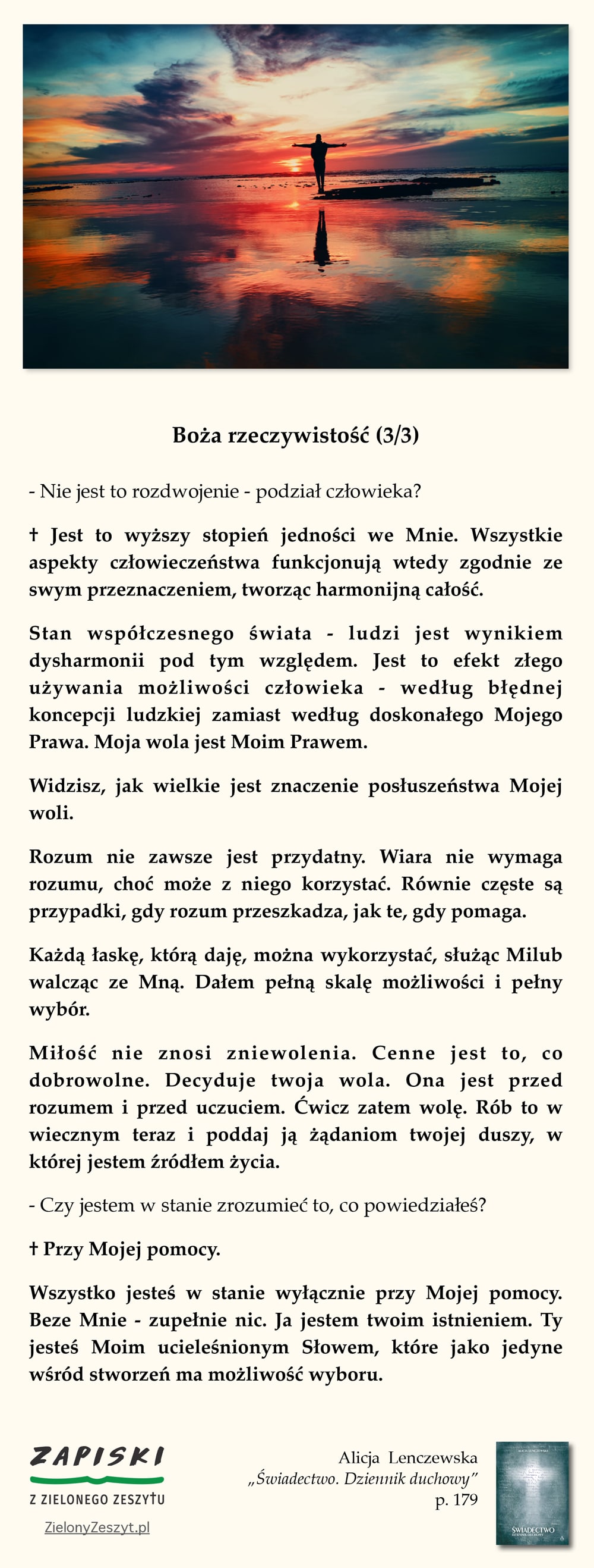 Alicja Lenczewska, "Świadectwo. Dziennik duchowy", p. 179 (Boża rzeczywistość (3/3))